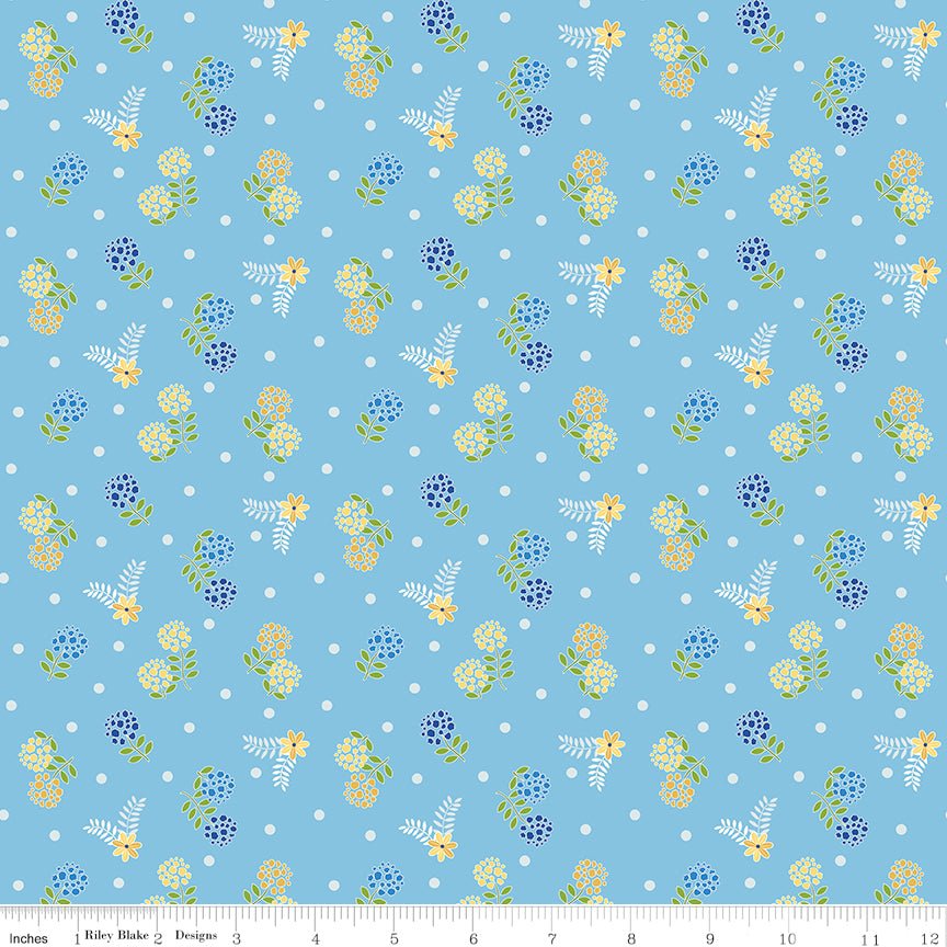 Awakening Blossoms Blue Fabric by the Yard or Fat Quarter | Riley Blake Designs - Ray of Sonshine Design