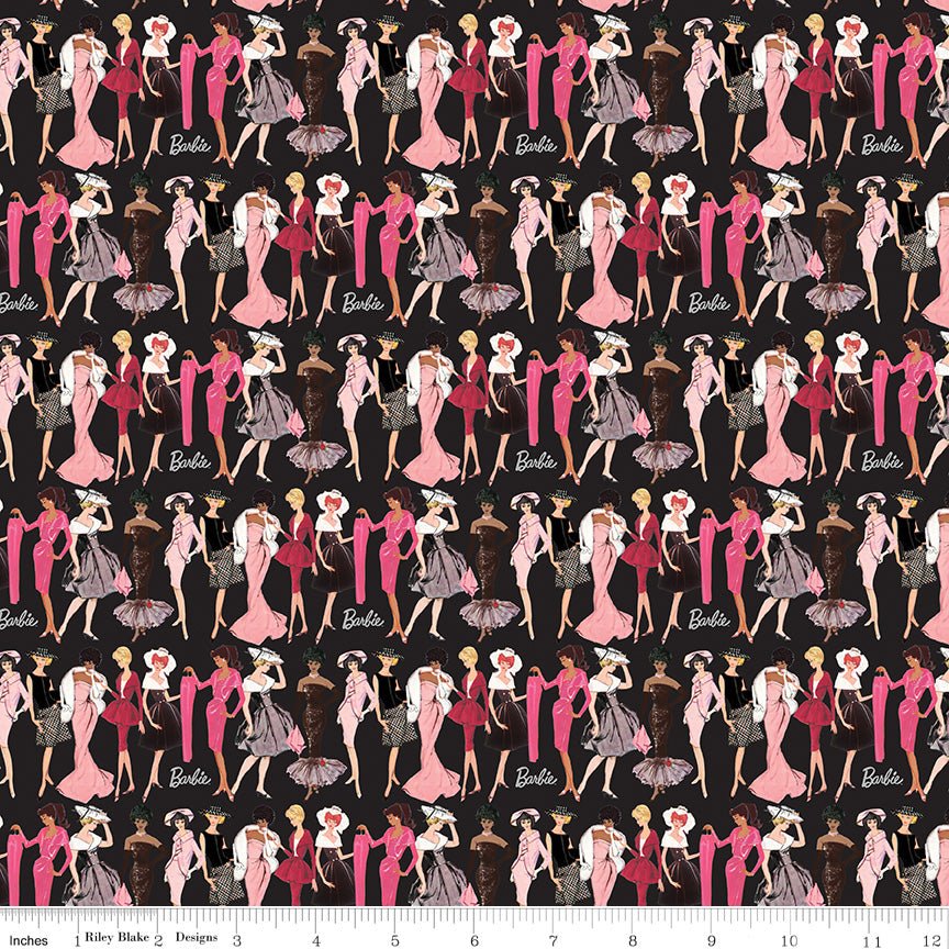 Barbie Vintage Fashion Black Riley Blake Designs Fabric by the Yard - Ray of Sonshine Design