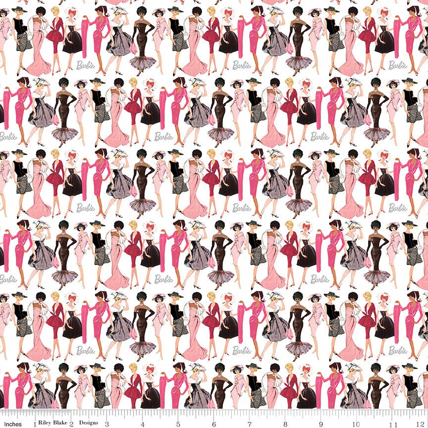 Barbie Vintage Fashion White Riley Blake Designs Fabric by the Yard - Ray of Sonshine Design