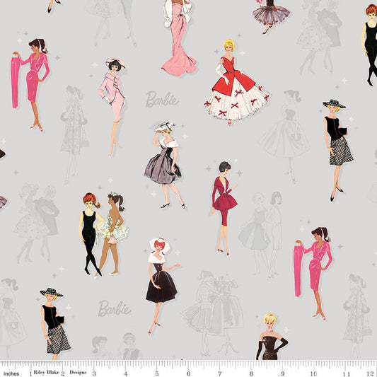 Barbie™ Vintage Main Gray Riley Blake Fabric by the Yard - Ray of Sonshine Design