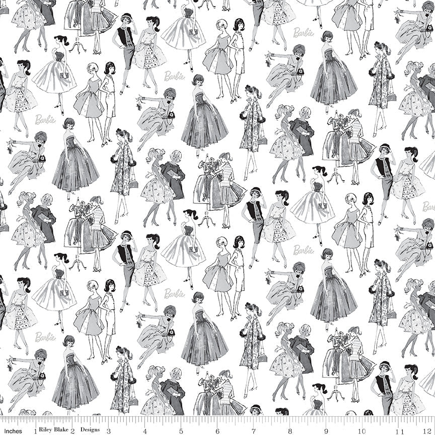 Barbie Vintage Tonal White Riley Blake Designs Fabric by the Yard - Ray of Sonshine Design
