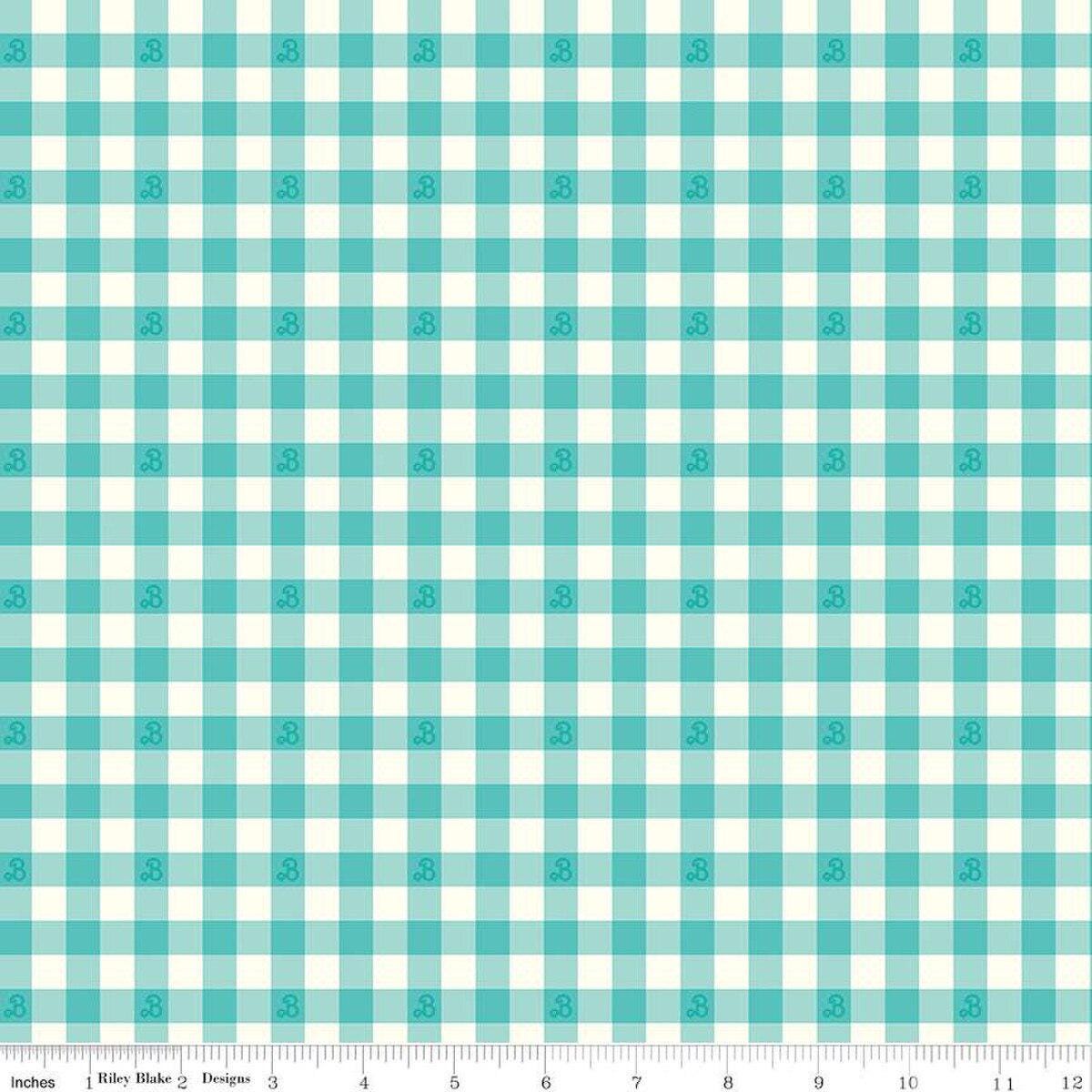 Barbie™ World Barbie Gingham Teal - Riley Blake Designs - Cotton Fabric by the yard - C15024 - Teal - Ray of Sonshine Design