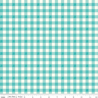 Barbie™ World Barbie Gingham Teal - Riley Blake Designs - Cotton Fabric by the yard - C15024 - Teal - Ray of Sonshine Design