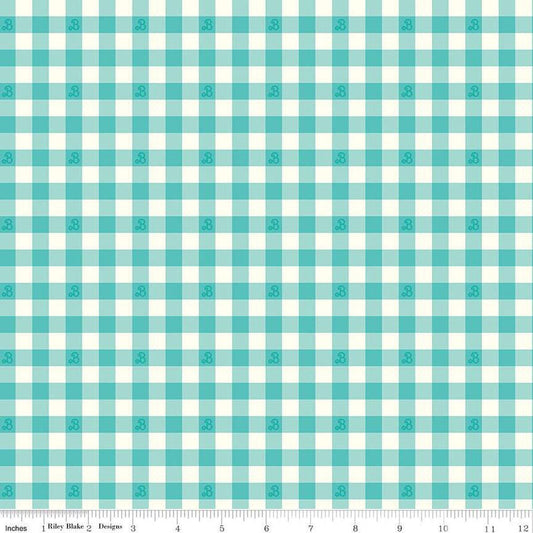 Barbie™ World Barbie Gingham Teal - Riley Blake Designs - Cotton Fabric by the yard - C15024 - Teal - Ray of Sonshine Design