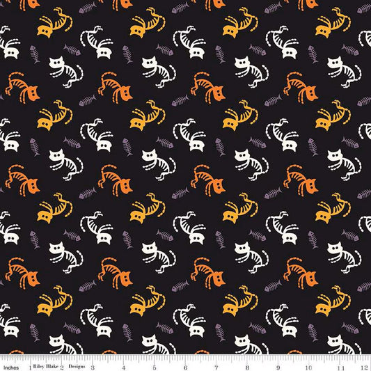 Beggar's Night Cats Black - Riley Blake Designs - Cotton Fabric by the yard - C14501 - BLACK - Halloween Fabric - Ray of Sonshine Design