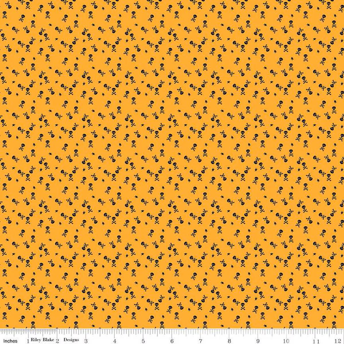 Beggar's Night Skulls Gold - Riley Blake Designs - Cotton Fabric by the yard - C14508 - GOLD - Halloween Fabric - Ray of Sonshine Design