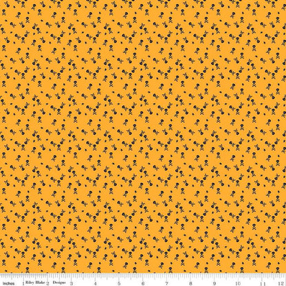Beggar's Night Skulls Gold - Riley Blake Designs - Cotton Fabric by the yard - C14508 - GOLD - Halloween Fabric - Ray of Sonshine Design