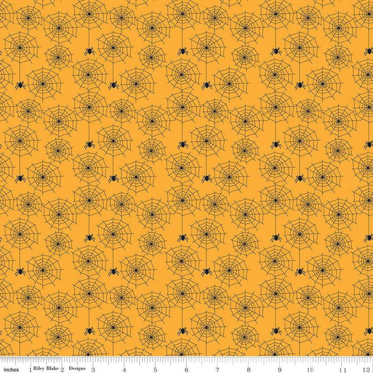 Beggar's Night Spiderwebs Gold - Riley Blake Designs - Cotton Fabric by the yard - C14502 - GOLD - Halloween Fabric - Ray of Sonshine Design