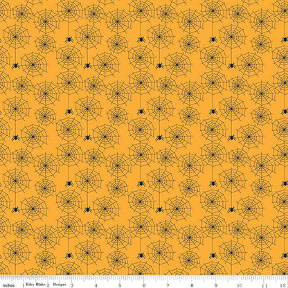 Beggar's Night Spiderwebs Gold - Riley Blake Designs - Cotton Fabric by the yard - C14502 - GOLD - Halloween Fabric - Ray of Sonshine Design