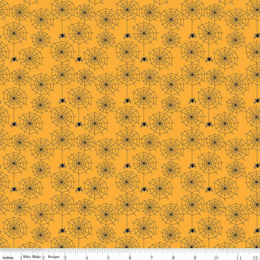 Beggar's Night Spiderwebs Gold - Riley Blake Designs - Cotton Fabric by the yard - C14502 - GOLD - Halloween Fabric - Ray of Sonshine Design