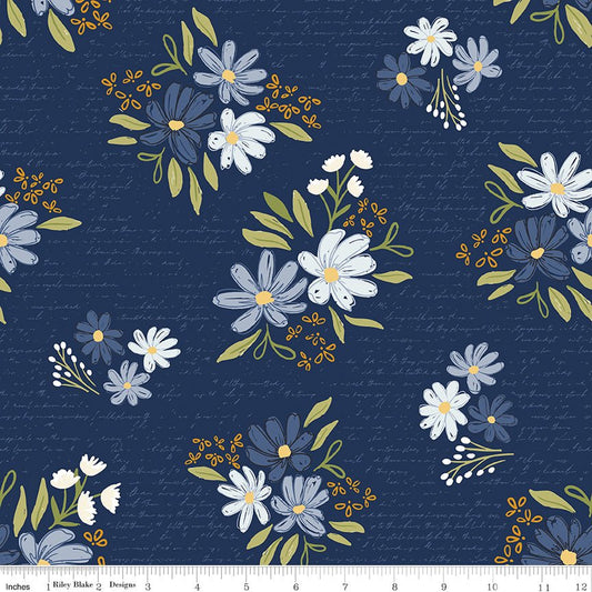 Between the Pages Main Navy Riley Blake Designs Quilting Cotton Fabric by the Yard - Ray of Sonshine Design