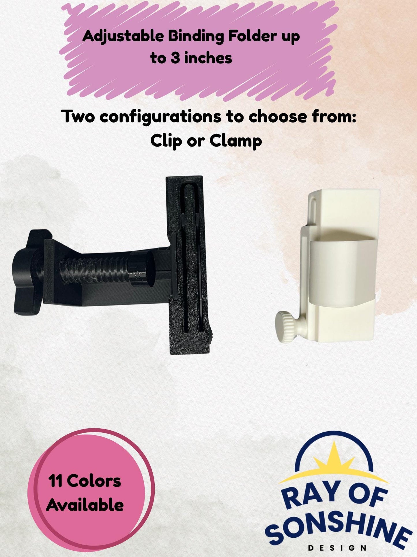 Binding Folder for Quilt Binding, Fully Adjustable Width up to 3 inches - Clip or Clamp Configurations NEW! - Ray of Sonshine Design