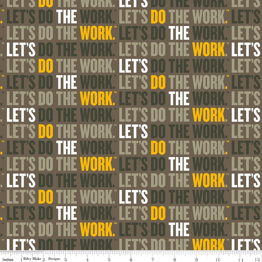 Caterpillar 100 Years Slogan Khaki Riley Blake Fabric by the Yard - Ray of Sonshine Design