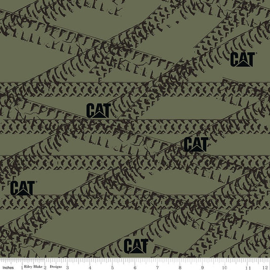 Caterpillar 100 Years Tracks Green Riley Blake Fabric by the Yard - Ray of Sonshine Design