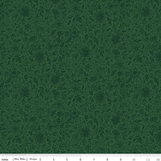 Charming Christmas Floral Outline Green - Riley Blake Designs - Quilting Cotton Fabric by the yard - Festive - C16354 - GREEN - Ray of Sonshine Design