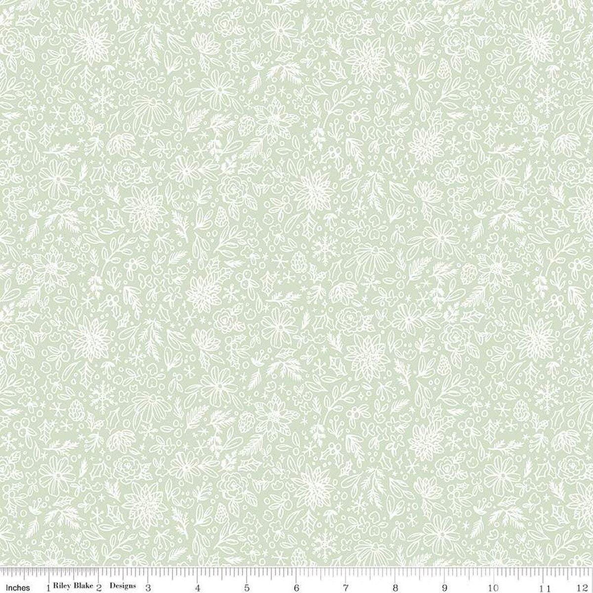 Charming Christmas Floral Outline Mint - Riley Blake Designs - Quilting Cotton Fabric by the yard - Festive - C16354 - MINT - Ray of Sonshine Design
