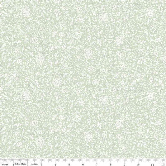 Charming Christmas Floral Outline Mint - Riley Blake Designs - Quilting Cotton Fabric by the yard - Festive - C16354 - MINT - Ray of Sonshine Design