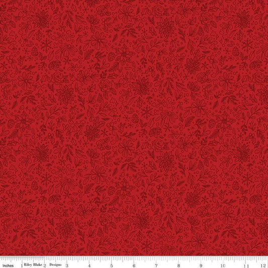 Charming Christmas Floral Outline Red - Riley Blake Designs - Quilting Cotton Fabric by the yard - Festive - C16354 - RED - Ray of Sonshine Design