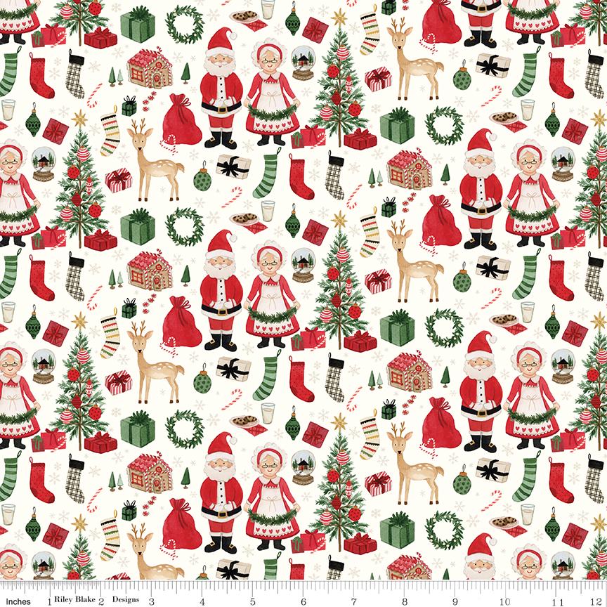 Charming Christmas Santa & Mrs. Claus Cloud - Riley Blake Designs - Quilting Cotton Fabric by the yard - Festive - C16351 - CLOUD - Ray of Sonshine Design
