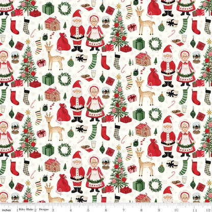 Charming Christmas Santa & Mrs. Claus Cloud - Riley Blake Designs - Quilting Cotton Fabric by the yard - Festive - C16351 - CLOUD - Ray of Sonshine Design