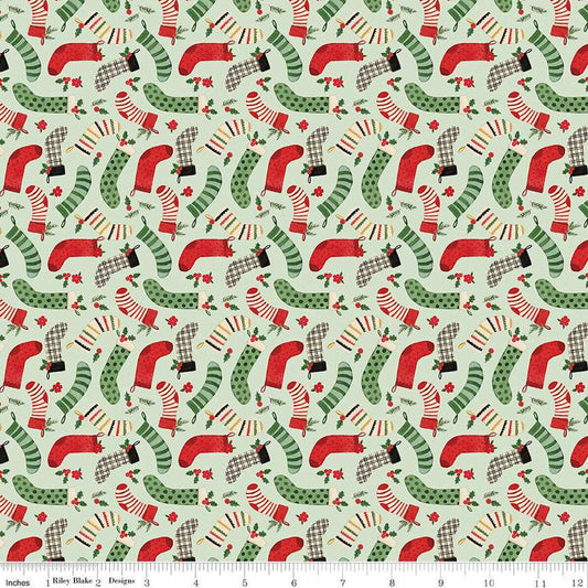 Charming Christmas Stockings Mint - Riley Blake Designs - Quilting Cotton Fabric by the yard - Festive - C16353 - MINT - Ray of Sonshine Design