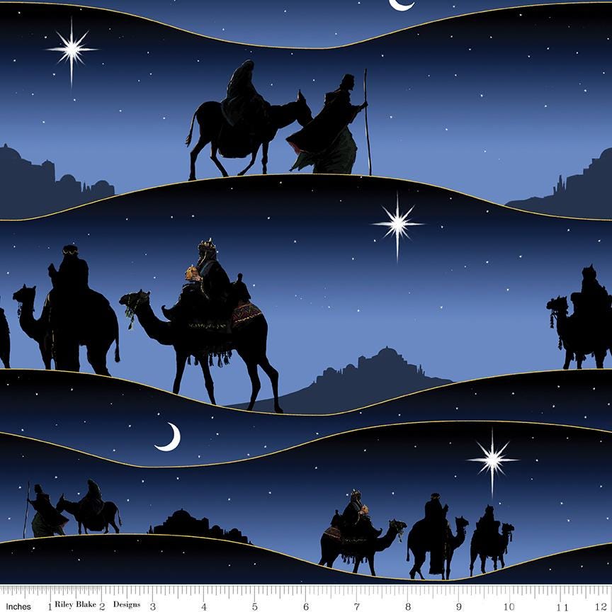 Christmas Wishes Border Print Navy - Riley Blake Designs - Fabric by the yard - CD15049 - NAVY - Ray of Sonshine Design