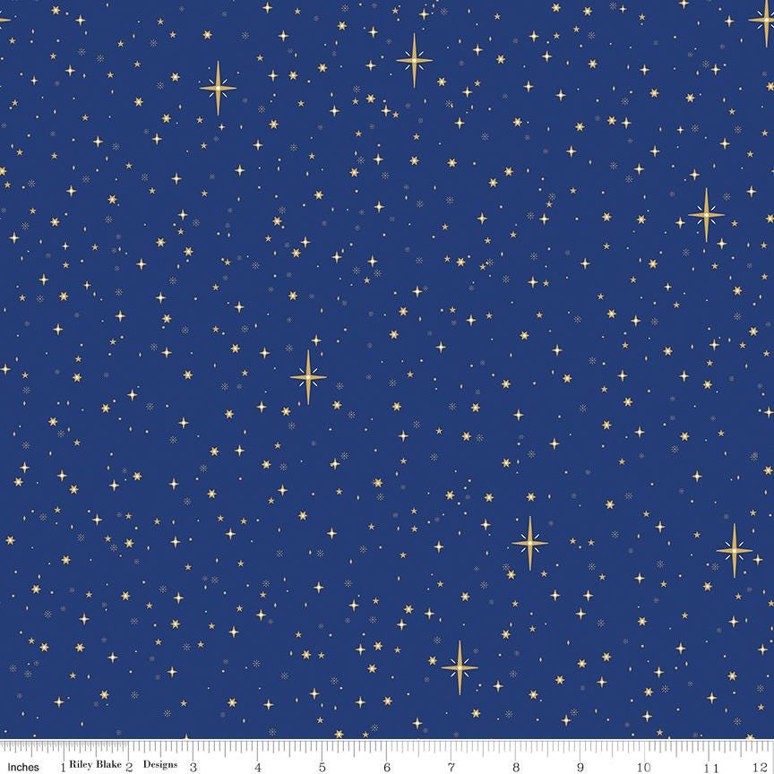 Christmas Wishes Starry Sky Blue - Riley Blake Designs - Cotton Fabric by the Yard - C15046 - BLUE - Ray of Sonshine Design