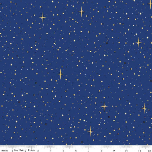Christmas Wishes Starry Sky Blue - Riley Blake Designs - Cotton Fabric by the Yard - C15046 - BLUE - Ray of Sonshine Design