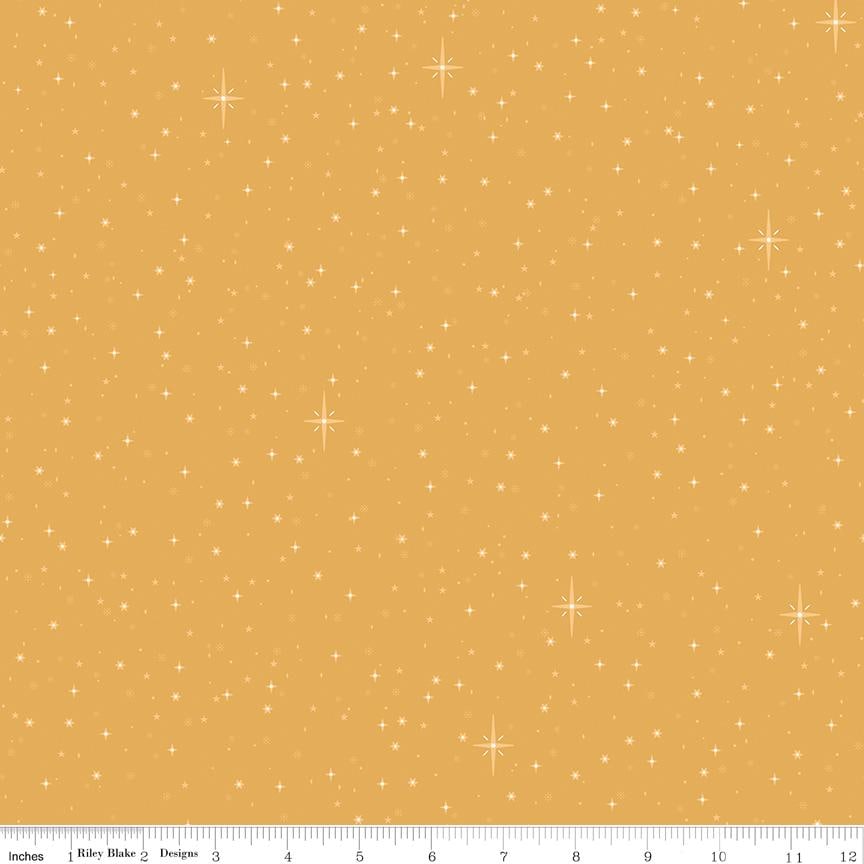 Christmas Wishes Starry Sky Cream - Riley Blake Designs - Cotton Fabric by the Yard - C15046 - GOLD - Ray of Sonshine Design