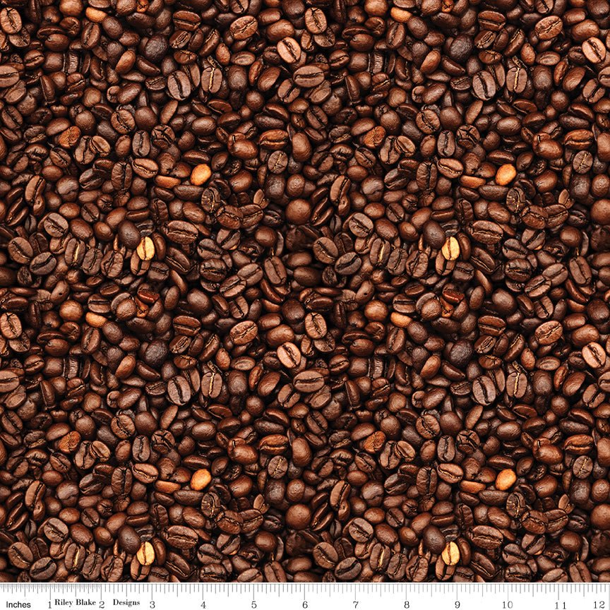 Coffee Time Coffee Beans Brown 100% Cotton Quilting Fabric by the Yard - Ray of Sonshine Design
