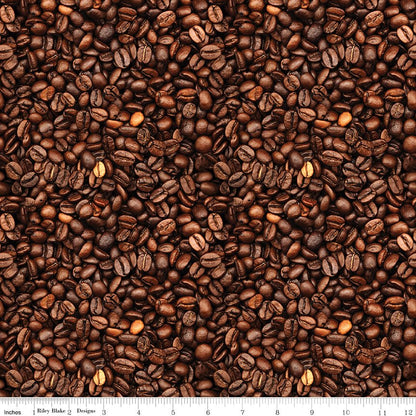 Coffee Time Coffee Beans Brown 100% Cotton Quilting Fabric by the Yard - Ray of Sonshine Design