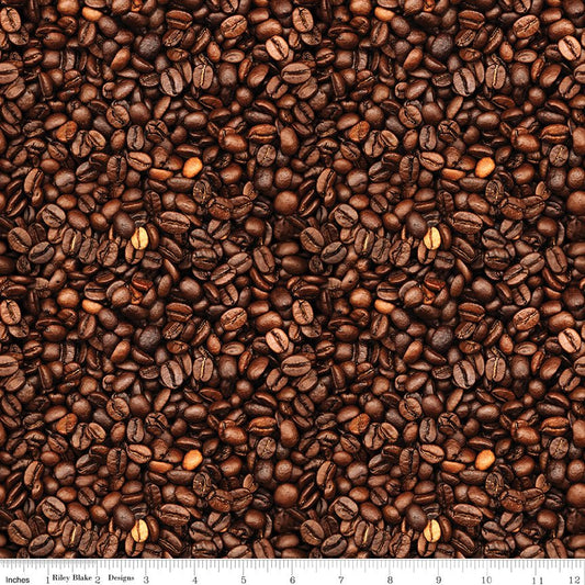 Coffee Time Coffee Beans Brown 100% Cotton Quilting Fabric by the Yard - Ray of Sonshine Design