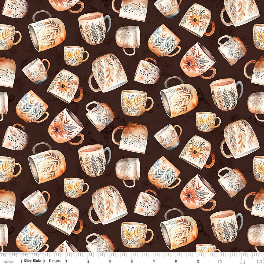 Coffee Time Coffee Mugs Brown Riley Blake Quilting Cotton - Ray of Sonshine Design