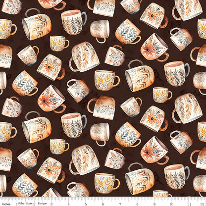 Coffee Time Coffee Mugs Brown Riley Blake Quilting Cotton - Ray of Sonshine Design