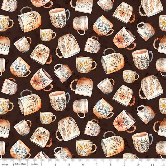 Coffee Time Coffee Mugs Brown Riley Blake Quilting Cotton - Ray of Sonshine Design