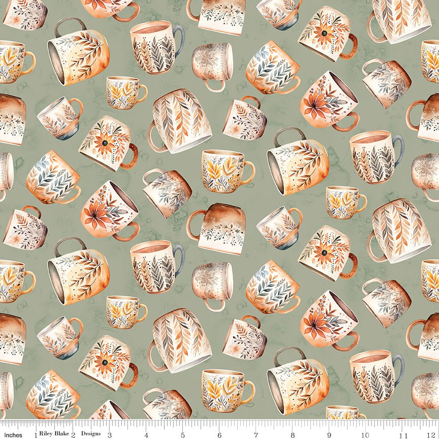 Coffee Time Coffee Mugs – Sage | Riley Blake Quilting Fabric by the Yard - Ray of Sonshine Design