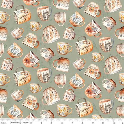 Coffee Time Coffee Mugs – Sage | Riley Blake Quilting Fabric by the Yard - Ray of Sonshine Design