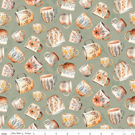 Coffee Time Coffee Mugs – Sage | Riley Blake Quilting Fabric by the Yard - Ray of Sonshine Design