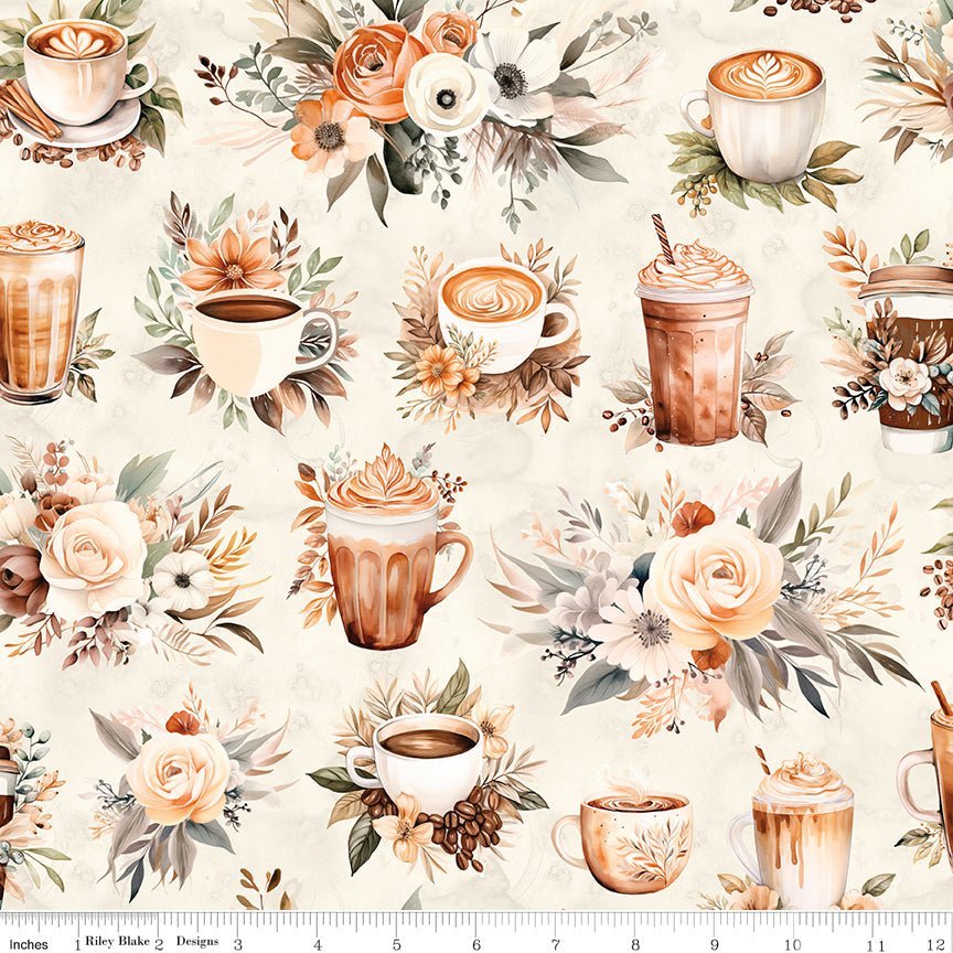 Coffee Time Main Cream Quilting Cotton Fabric by Riley Blake Designs - Fabric by the Yard - Ray of Sonshine Design