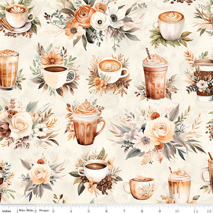 Coffee Time Main Cream Quilting Cotton Fabric by Riley Blake Designs - Fabric by the Yard - Ray of Sonshine Design