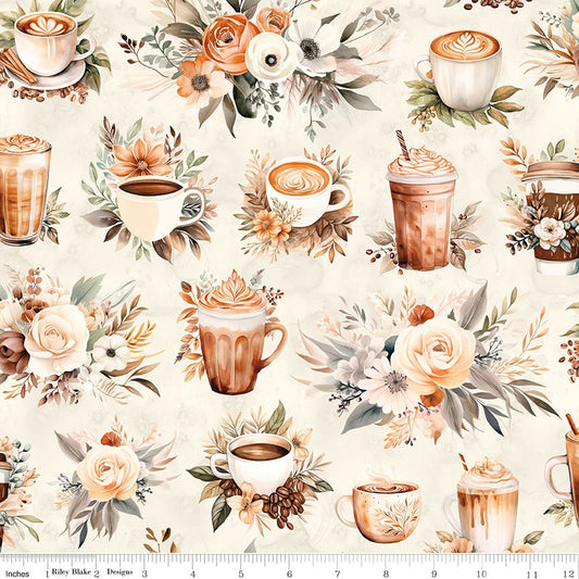 Coffee Time Main Cream Quilting Cotton Fabric by Riley Blake Designs - Fabric by the Yard - Ray of Sonshine Design