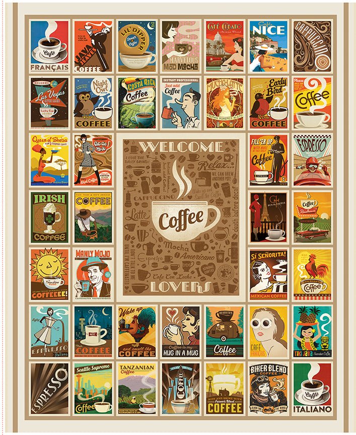 Coffee Time Quilting Panel 35.5" x 43.5" – Riley Blake Designs, Coffee Lovers Patchwork - Ray of Sonshine Design