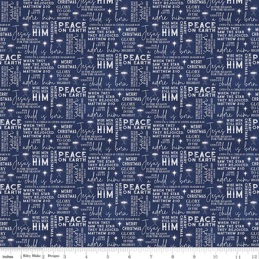 Come Let Us Adore Him Text Navy - Riley Blake Designs - Christmas Holiday Fabric by the yard - C16312 - NAVY - Ray of Sonshine Design