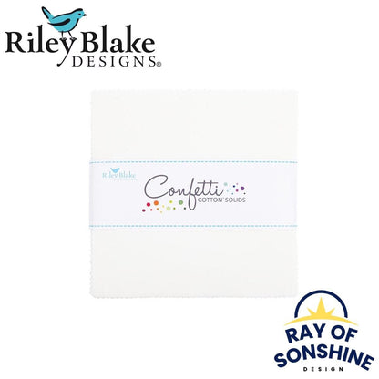 Confetti Cotton™ Cotton 5" Stacker Charm Pack - Riley Blake Designs - 42 pieces - Precut White Cotton Fabric Squares - 5 - 120 - COTTON - 42 - Ray of Sonshine Design