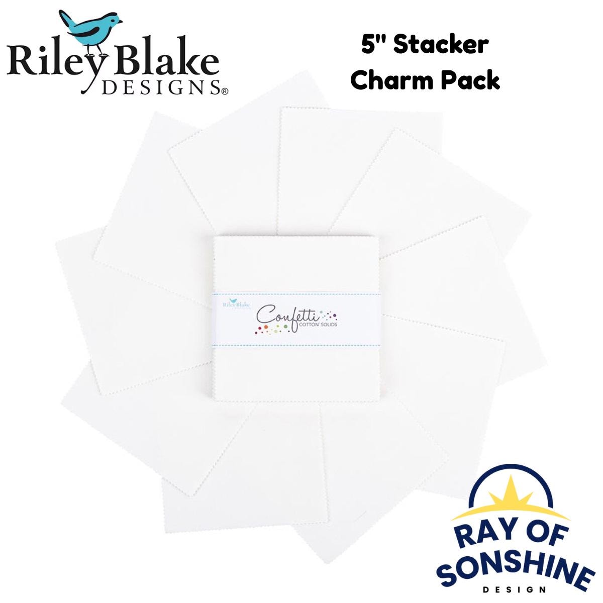 Confetti Cotton™ Cotton 5" Stacker Charm Pack - Riley Blake Designs - 42 pieces - Precut White Cotton Fabric Squares - 5 - 120 - COTTON - 42 - Ray of Sonshine Design
