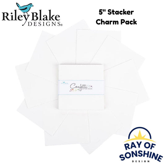 Confetti Cotton™ Cotton 5" Stacker Charm Pack - Riley Blake Designs - 42 pieces - Precut White Cotton Fabric Squares - 5 - 120 - COTTON - 42 - Ray of Sonshine Design