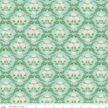 Correspondence Trellis Damask Mint Riley Blake Fabric by the Yard - Ray of Sonshine Design