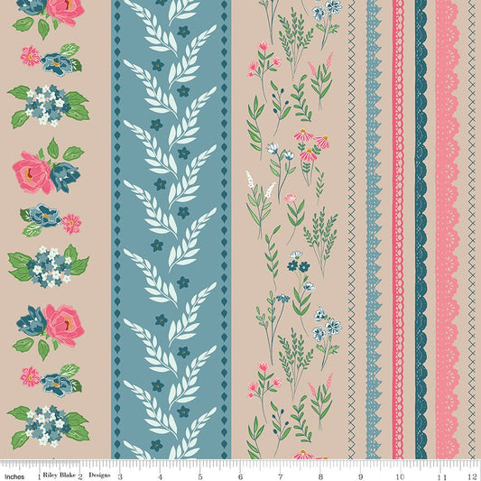 Correspondence Wide Stripe Wheat Riley Blake Fabric by the Yard - Ray of Sonshine Design