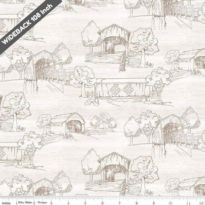 Covered Bridges in Spring Toile White - Black Riley Blake 107/108" Wide Back Cotton Fabric - WB15828 - WHITE - Ray of Sonshine Design