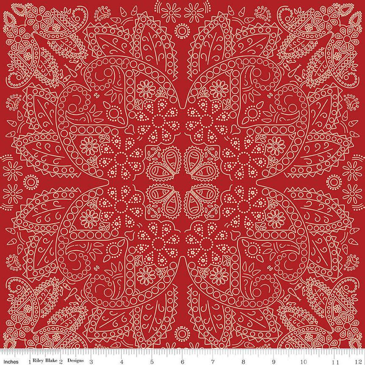 Cowboys Bandana Barn Red - Riley Blake Designs - Cotton Fabric by the yard - C15493 - BARNRED - Ray of Sonshine Design